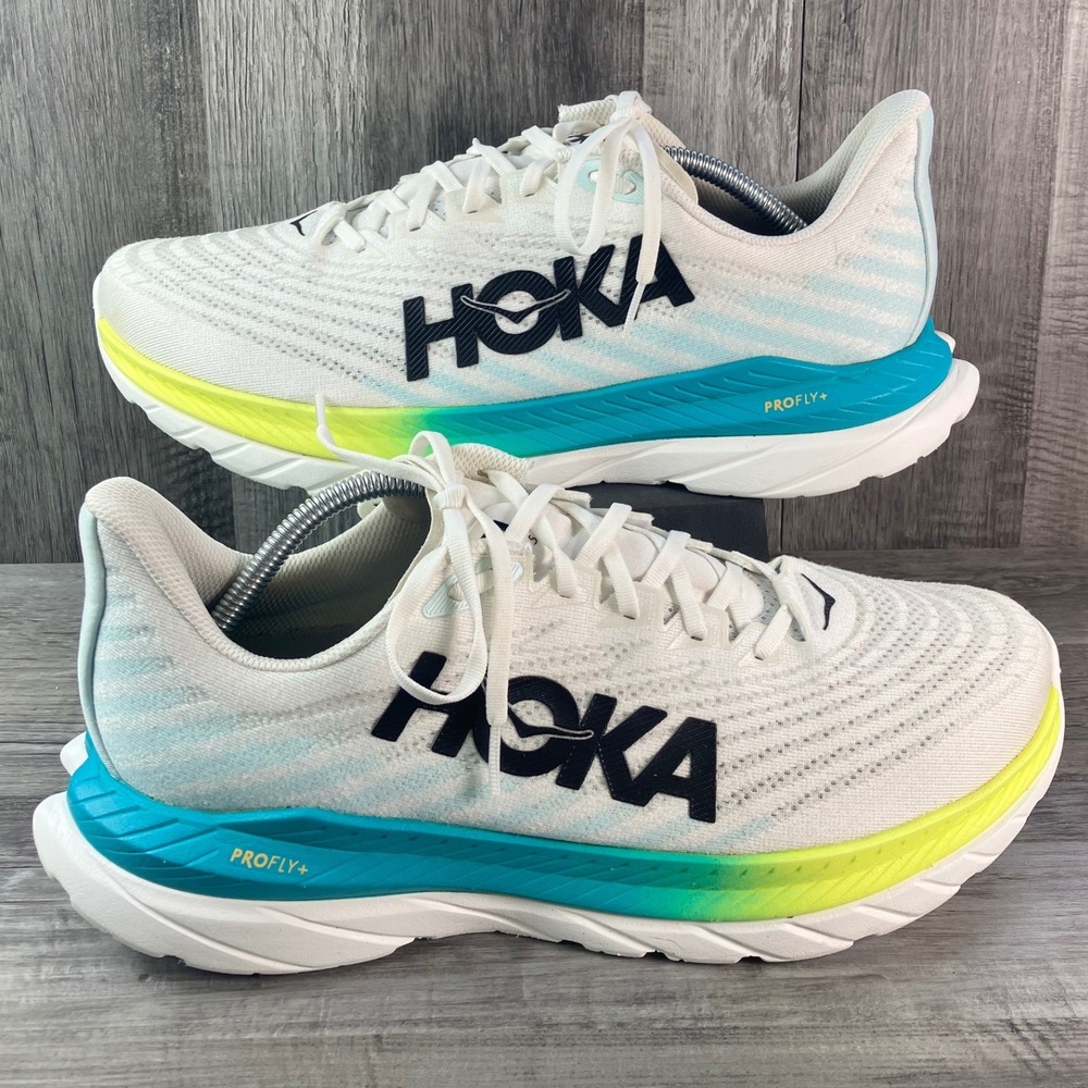Hoka Mach 5 Wide White Blue Glass Men 11.5 2E Running Shoes 1136677-WBGL